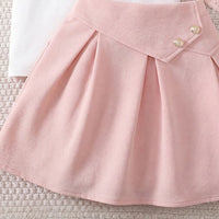 Girls White Bow Print Puff Sleeve T-Shirt With Skirt Sets 2 pc. Sets
