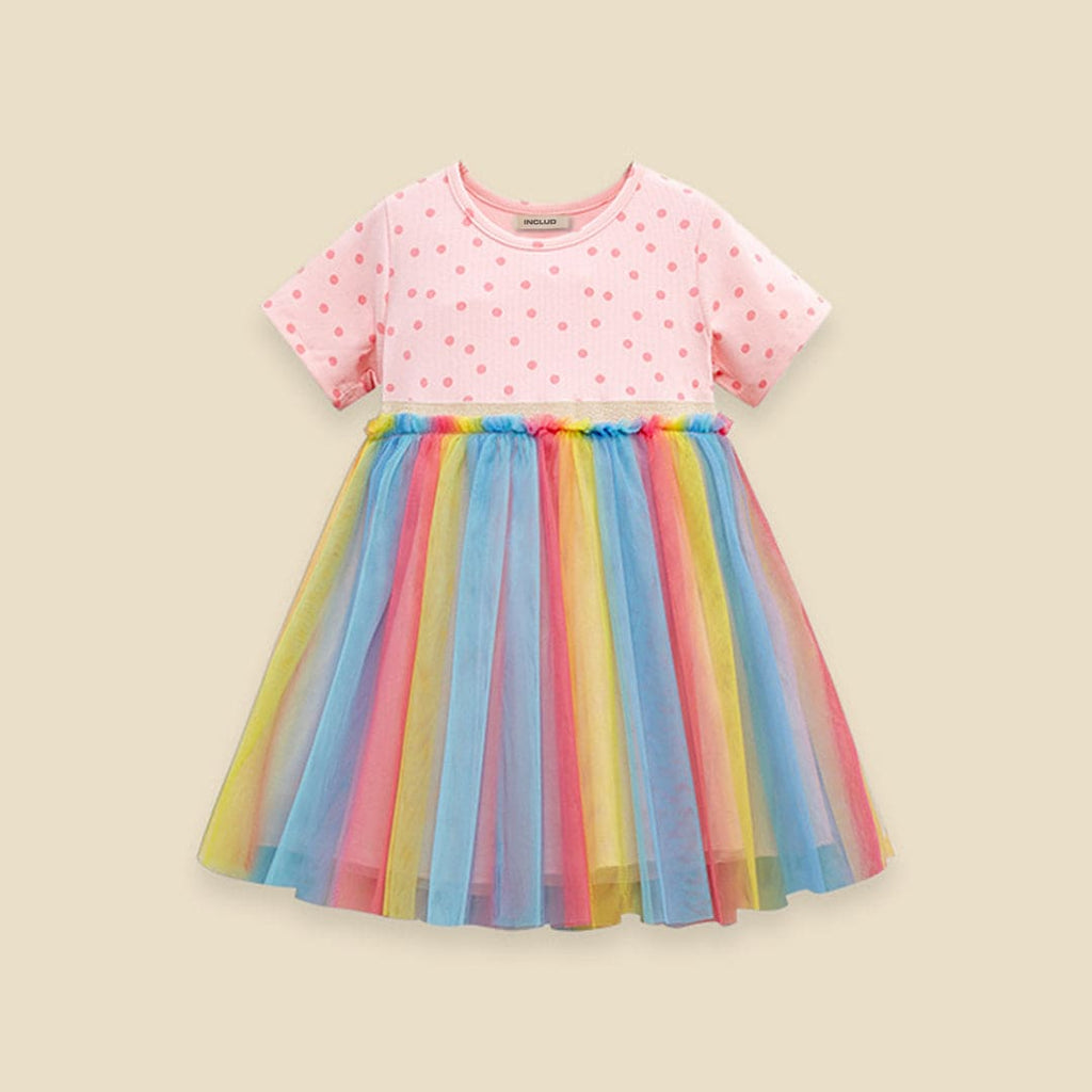 Girls Polka Dot Printed Flared Dress Casual Dresses   