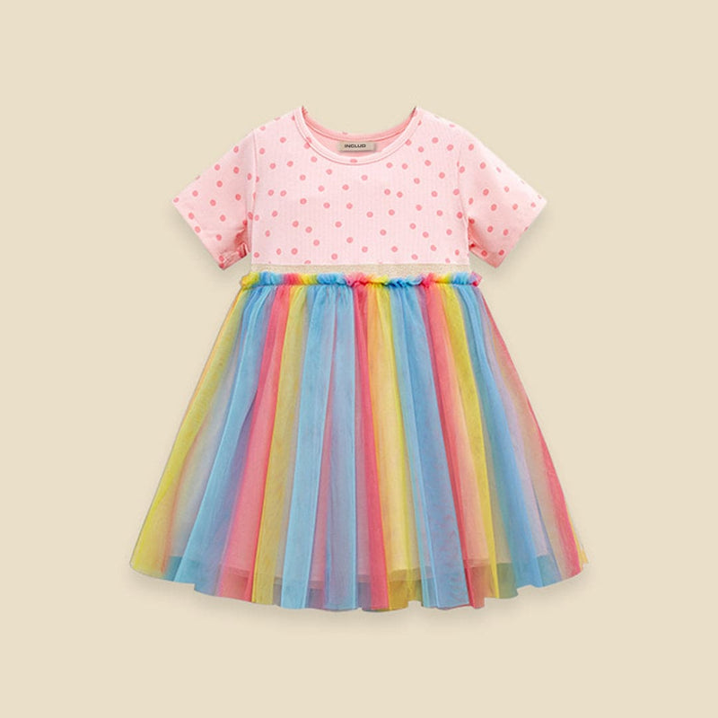 Girls Polka Dot Printed Flared Dress Casual Dresses   