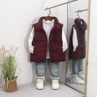 Boys Burgundy Quilted Puffer Zip-up Vest With Stand-up Collar Coats & Jackets burgundy 4-5 Y
