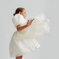 Girls White Puff Sleeves Fit & Flare Dress Party Dresses   