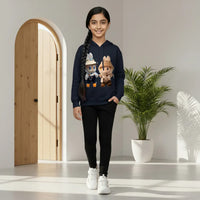 Girls Navy Blue Labubu Graphics Hoodie Sweatshirt Sweatshirts & Hoodies Navy Blue 2-3 Y