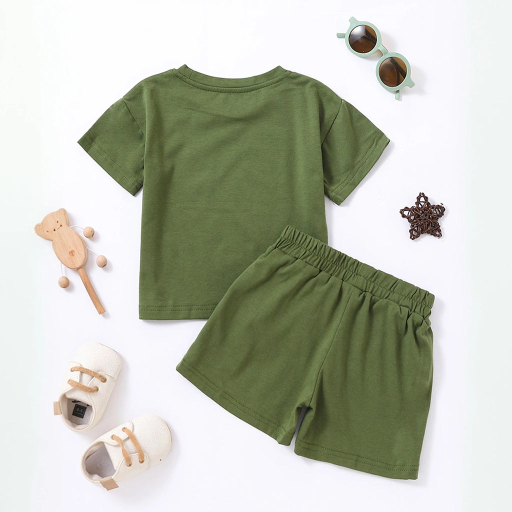 Boys Army Green Short Sleeves T-Shirt With Shorts Co-ord Sets Sets