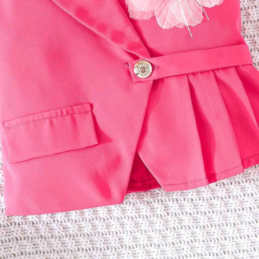 Girls Fuchsia Flower Applique Sleeveless Vest With Pants Co-ord Sets Sets
