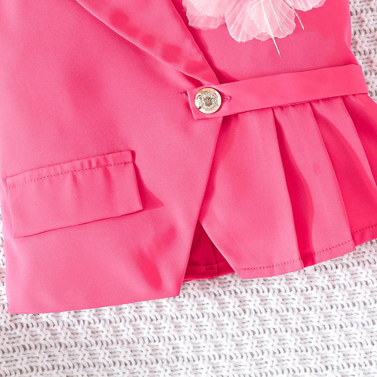 Girls Fuchsia Flower Applique Sleeveless Vest With Pants Co-ord Sets Sets