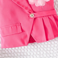 Girls Fuchsia Flower Applique Sleeveless Vest With Pants Co-ord Sets Sets