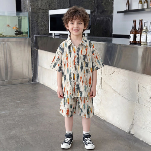 Boys Multicolour Abstract Print Shirt With Elasticated Shorts Sets 2 pc. Sets Multicolor 1-2 Y