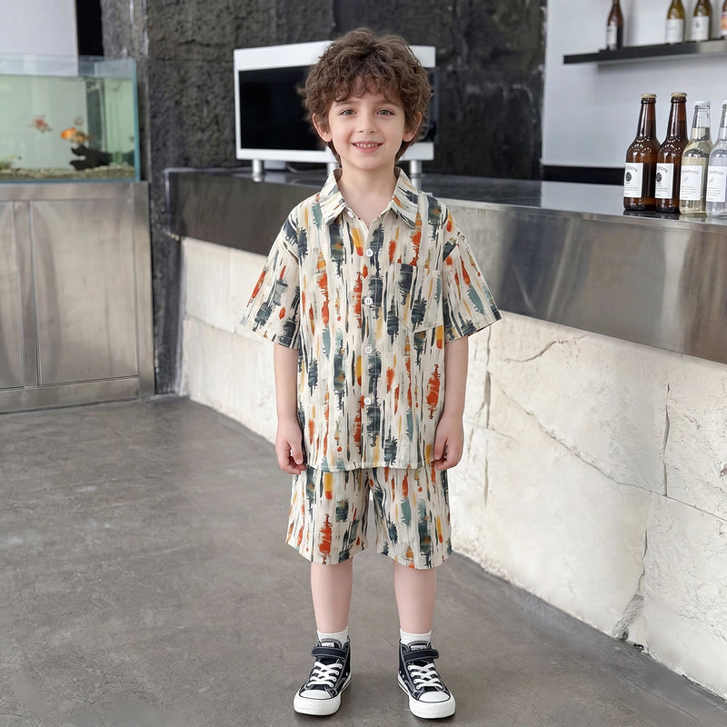 Boys Multicolour Abstract Print Shirt With Elasticated Shorts Sets 2 pc. Sets Multicolor 1-2 Y