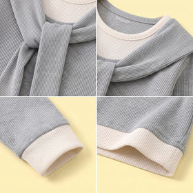 Girls Grey Ribbed Sailor Collar Overlay Top & Pants Co-ord Sets Sets