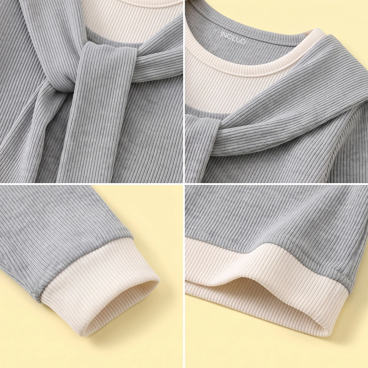 Girls Grey Ribbed Sailor Collar Overlay Top & Pants Co-ord Sets Sets
