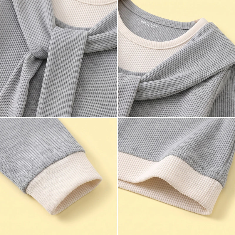 Girls Grey Ribbed Sailor Collar Overlay Top & Pants Co-ord Sets Sets