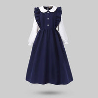 Girls Navy Blue Solid Long Sleeves Fit & Flare Midi Dress Casual Dresses Navy Blue 7-8 Y