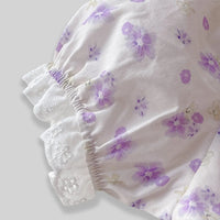 Girls Purple Floral Printed Bow Appliqued Top With Pants Sets Sets