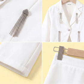 Girls White Long Sleeve Blazer & Skirt Sets 2 pc. Sets