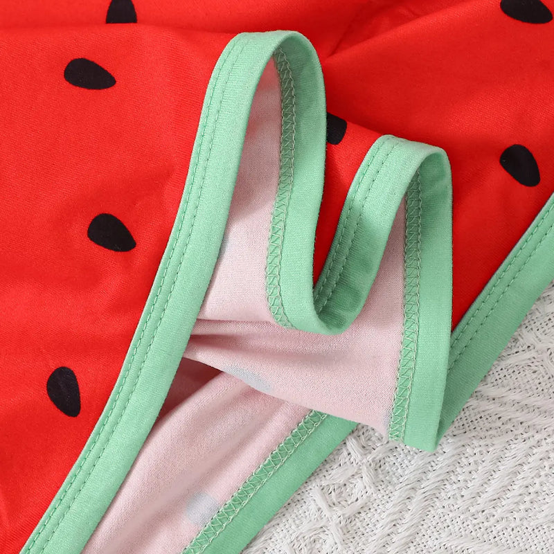 Girls Red Watermelon Print Fit & Flare Dress with Flutter Sleeves Casual Dresses