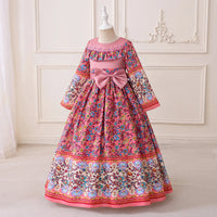 Girls Pink Floral Maxi Dress With Long Sleeves Casual Dresses
