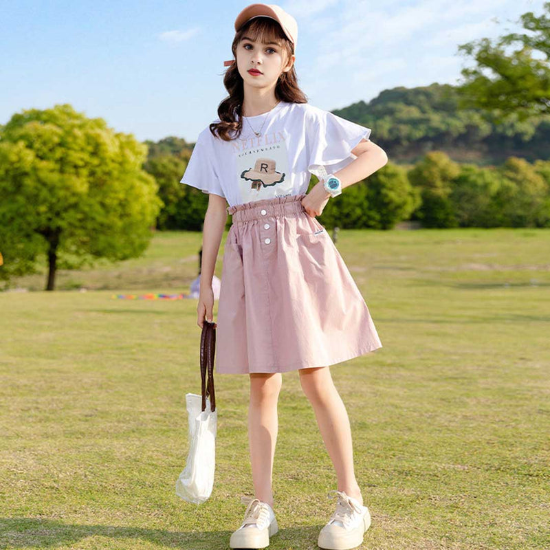 Girls Netflix Print T-Shirt With Denim Skirt Set 2 pc. Sets   