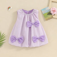 Girls Lavender Bow Detailed Sleeveless A-line Dress Casual Dresses Lavender 1-2 Y