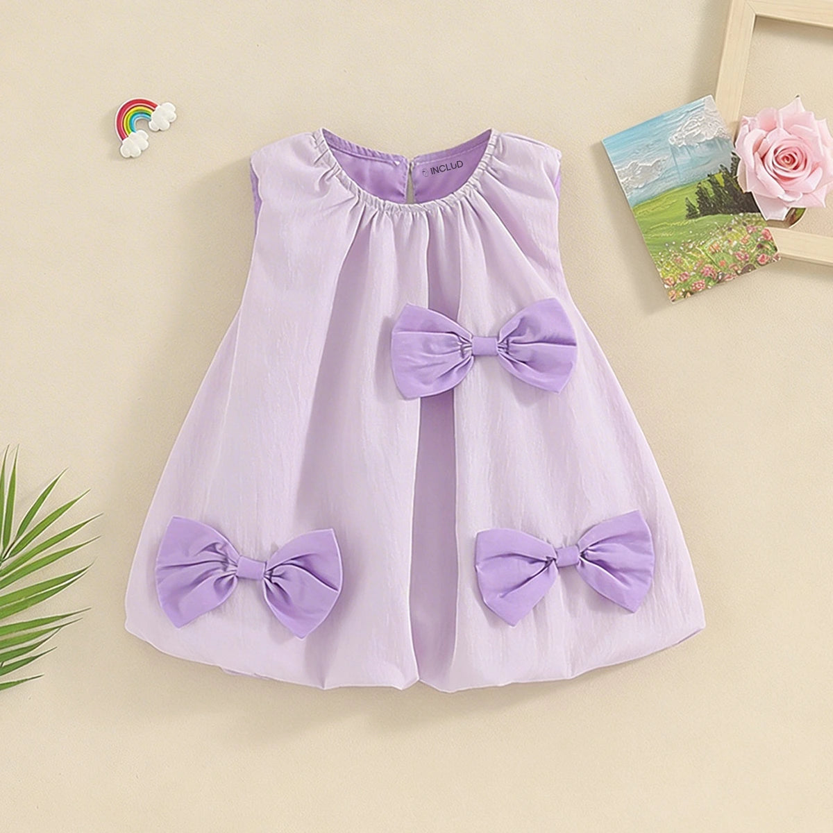 Girls Lavender Bow Detailed Sleeveless A-line Dress Casual Dresses Lavender 1-2 Y