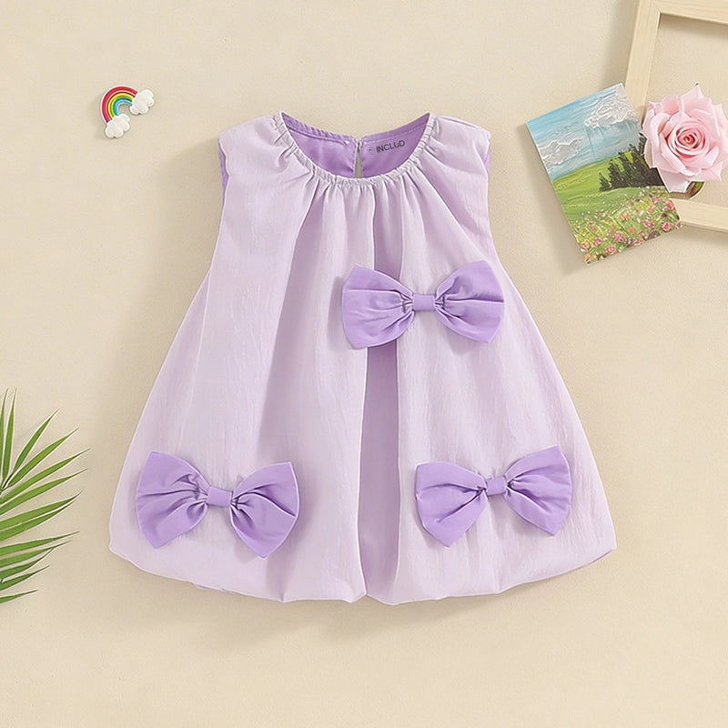 Girls Lavender Bow Detailed Sleeveless A-line Dress Casual Dresses Lavender 1-2 Y