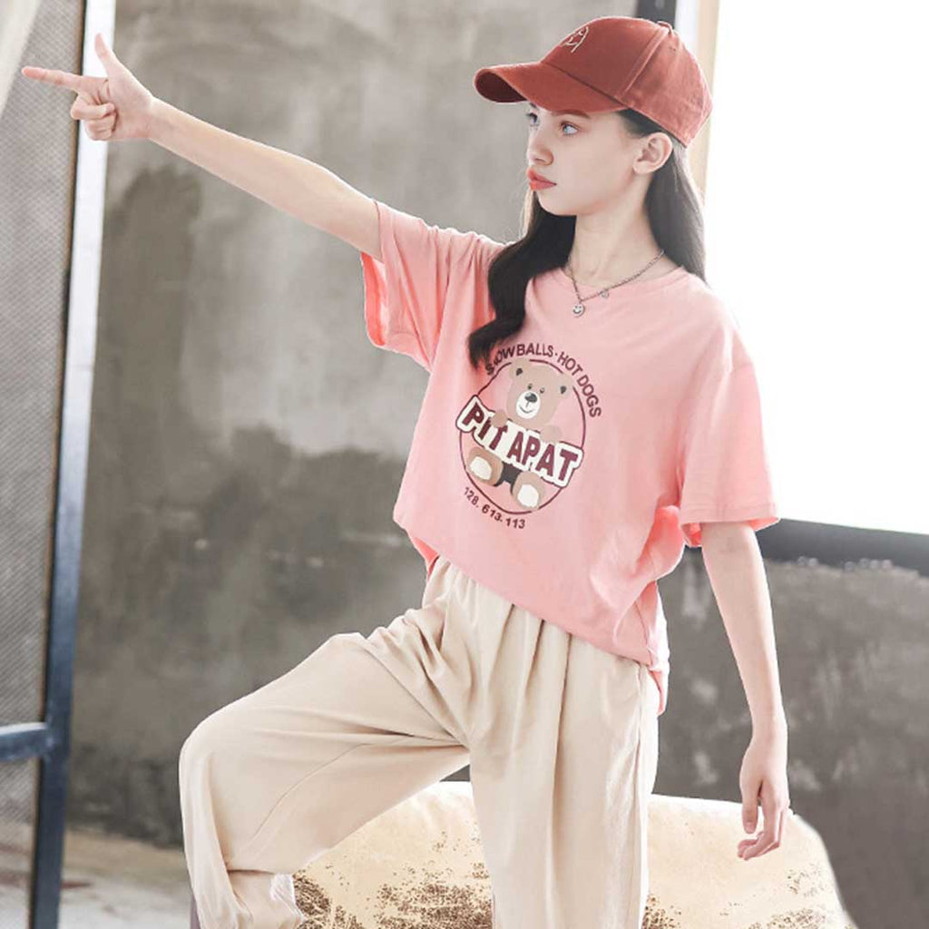 Girls Short Sleeve Teddy Graphic T-Shirt With Pants Set 2 pc. Sets   