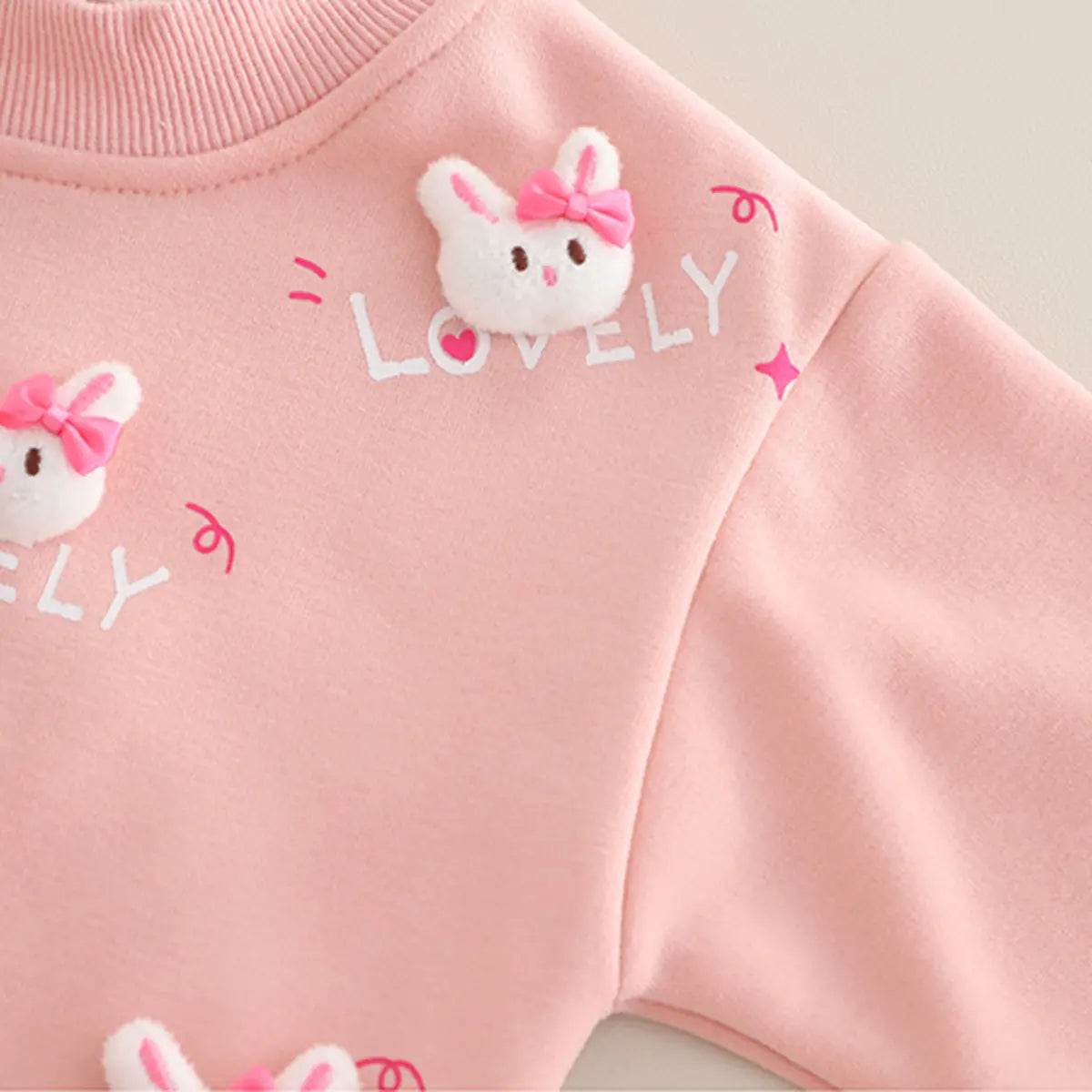 Girls Pink Applique Regular Sweatshirt With Trousers Sets 2 pc. Sets