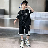 Boys Black Typographic Printed Short Sleeve T-Shirt With Shorts Sets