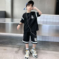 Boys Black Typographic Printed Short Sleeve T-Shirt With Shorts Sets 2 pc. Sets