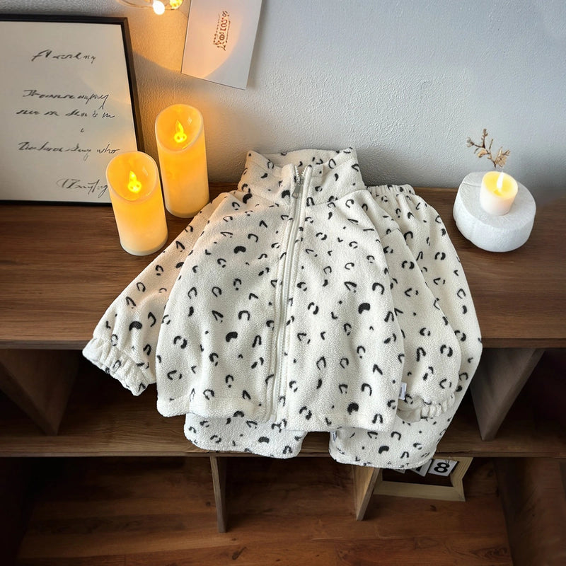 Girls Off White Fleece Printed Zip-up Jacket With Pants Co-ord Sets Sets Off White 1-2 Y