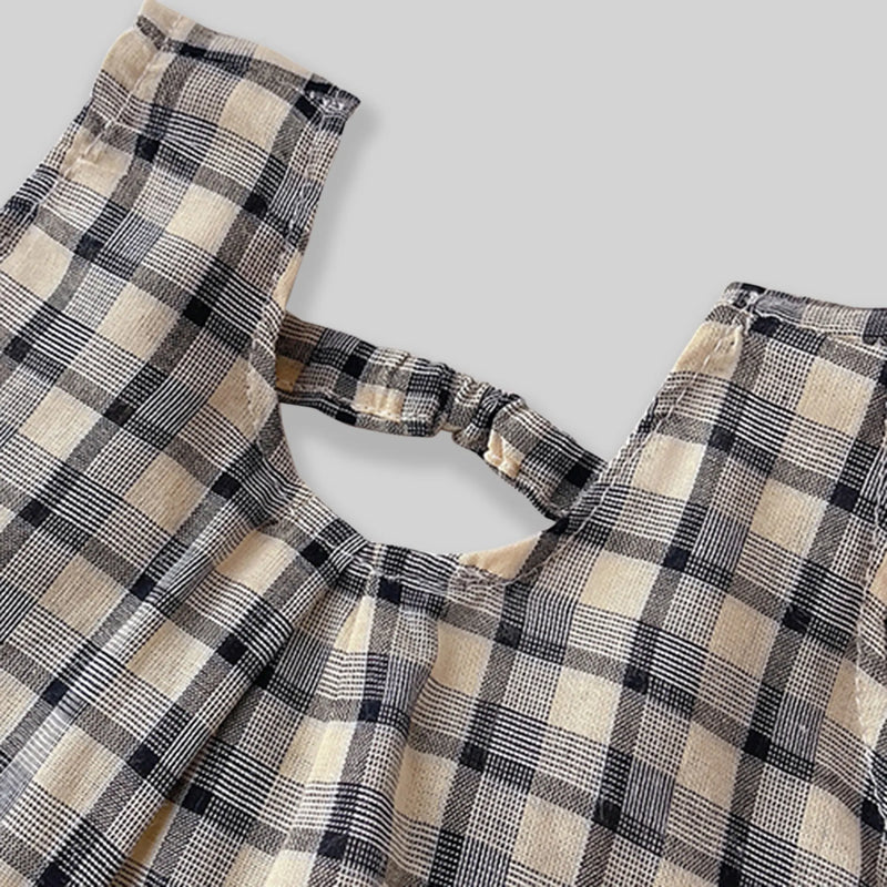 Girls Yellow Checked Sleeveless A-line Top With Cropped Pant Sets Sets