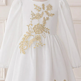 Girls White Long Sleeve Embroidered Maxi Dress Casual Dresses