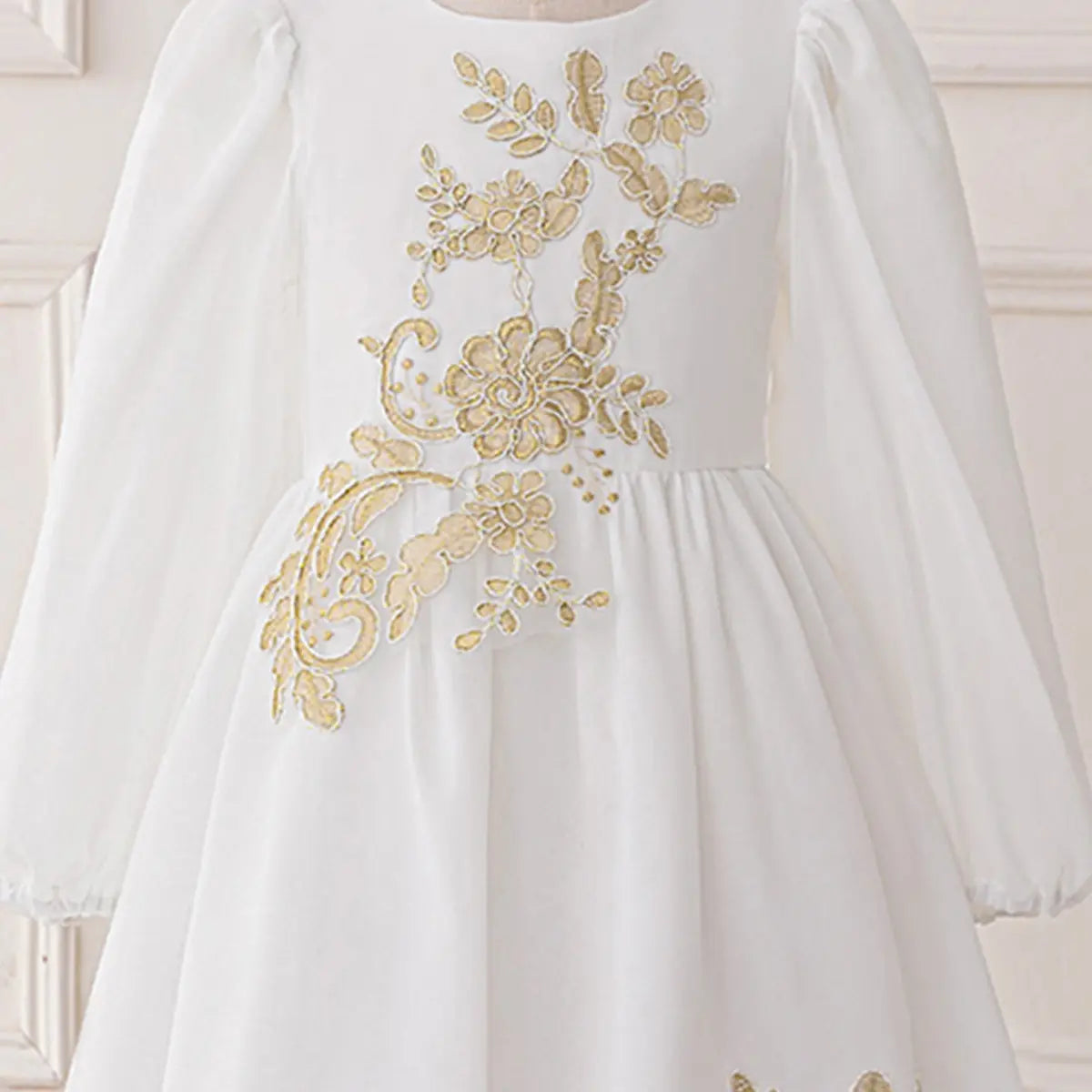 Girls White Long Sleeve Embroidered Maxi Dress Casual Dresses