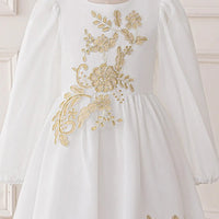 Girls White Long Sleeve Embroidered Maxi Dress Casual Dresses