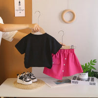 Girls Pink Handbag Graphic Short Sleeve T-Shirt With Asymmetric Shorts Sets 2 pc. Sets