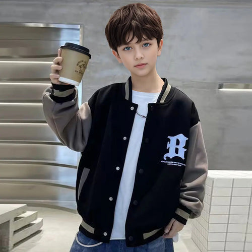 Boys Long Sleeve Baseball Bomber Varsity Jacket Coats & Jackets Black 5-6 Y