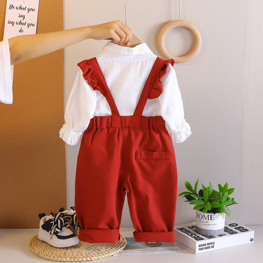 Girls Stripes Top With Red Suspenders Pants Set 2 pc. Sets