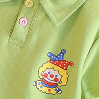 Boys Green Clown Printed Polo T-Shirt With Shorts Co-ord Sets Sets
