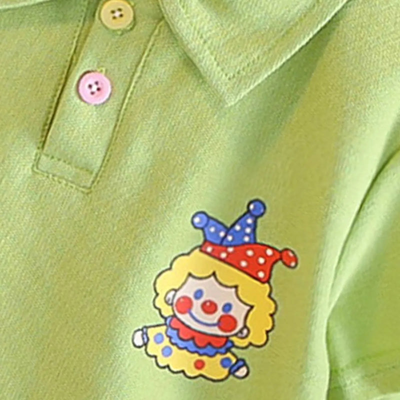 Boys Green Clown Printed Polo T-Shirt With Shorts Co-ord Sets Sets