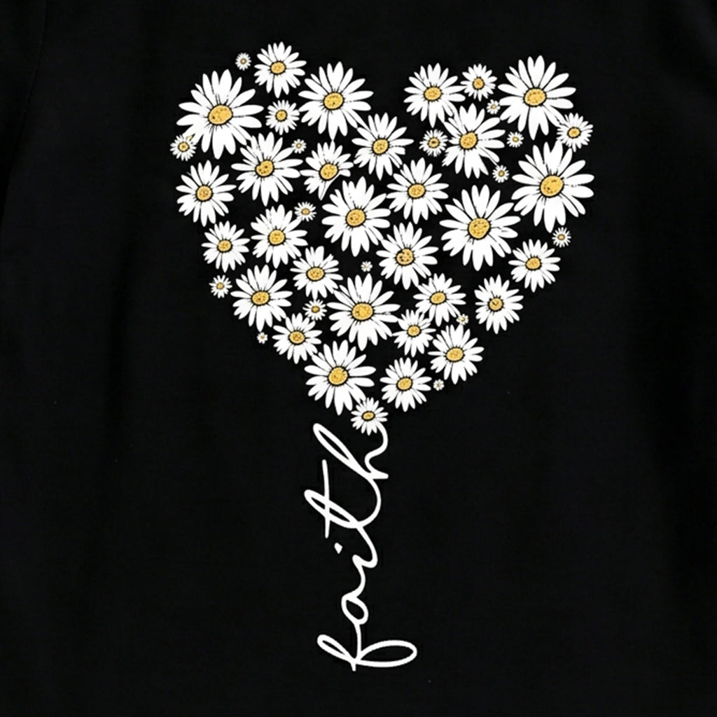 Girls Black Floral Print Short Sleeve T-Shirt Tshirts