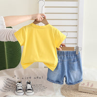 Boys Yellow Graphic Printed Short Sleeves T-Shirt With Denim Shorts Set 2 pc. Sets