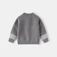 Boys Grey Zipper Cardigan With Self-Design Stripe Patterns Sweaters & Cardigans