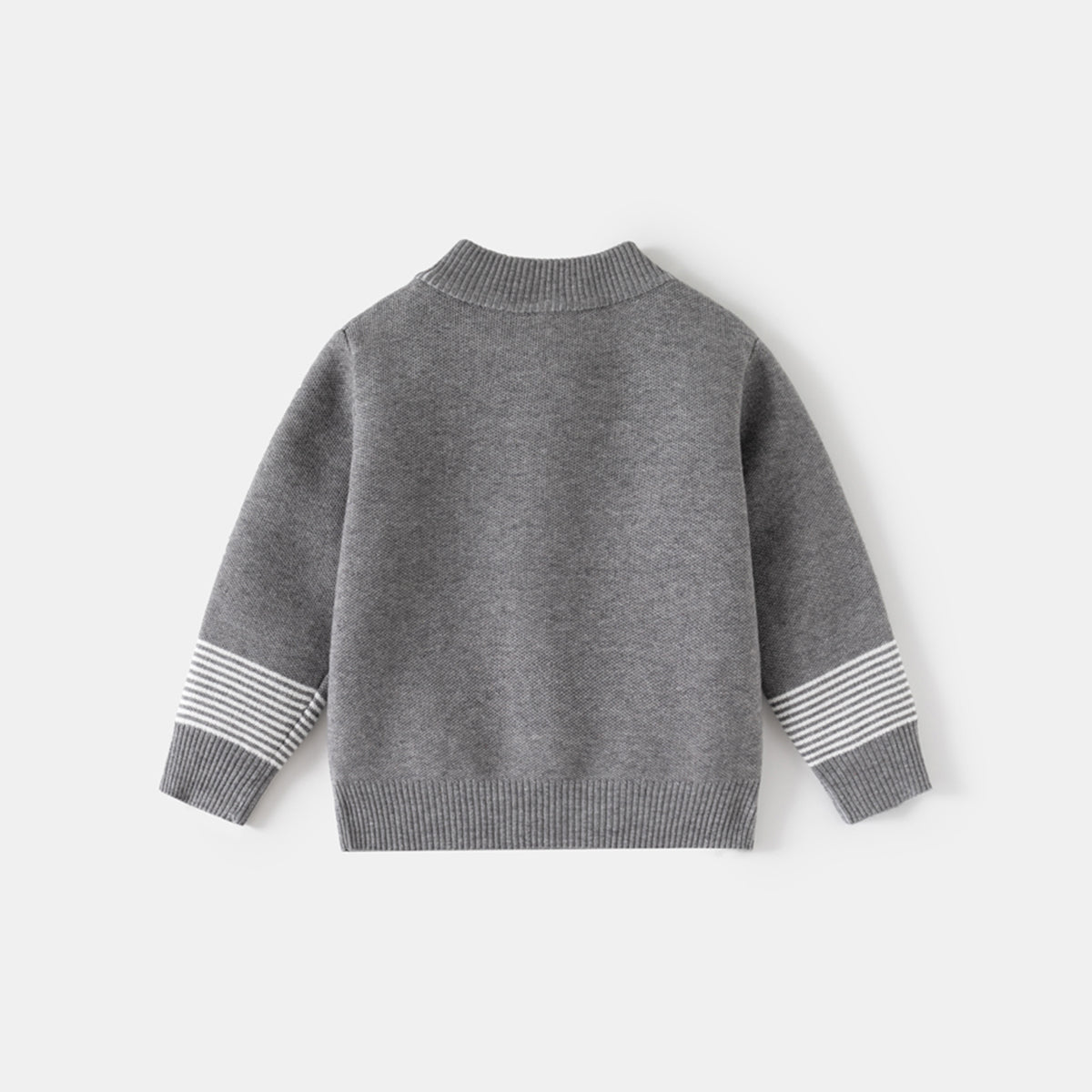 Boys Grey Zipper Cardigan With Self-Design Stripe Patterns Sweaters & Cardigans