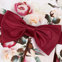 Girls Off White Floral Printed Sleeveless Fit & Flare Dress With Bow Detail Casual Dresses