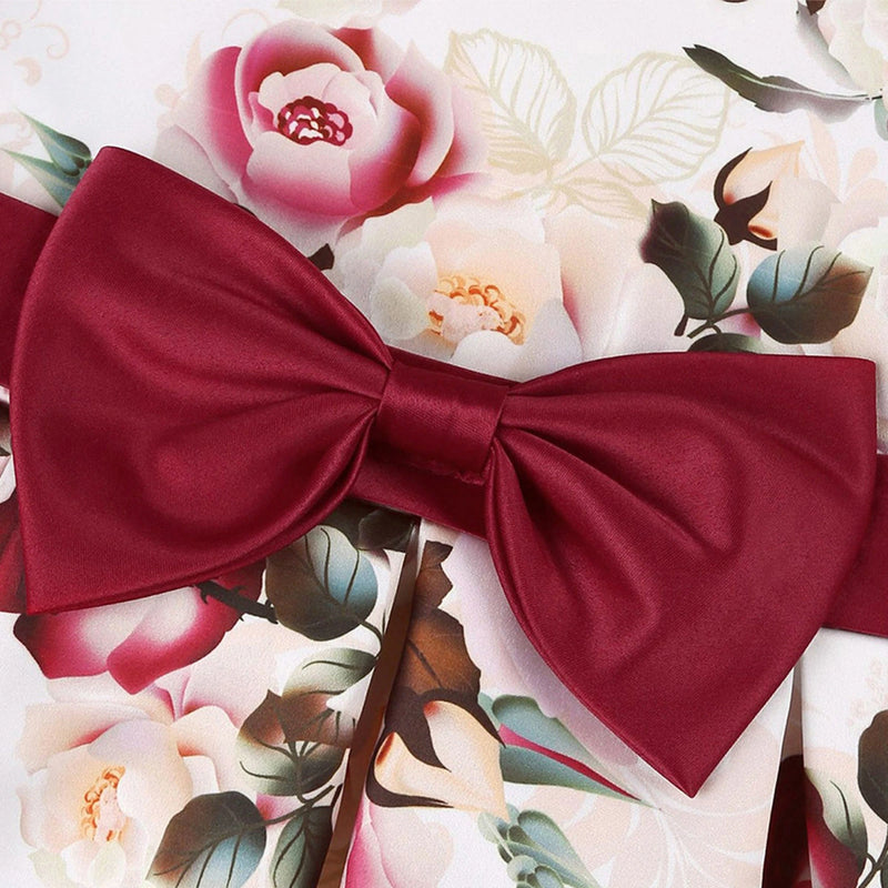 Girls Off White Floral Printed Sleeveless Fit & Flare Dress With Bow Detail Casual Dresses