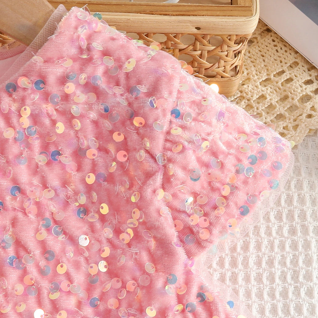 Girls Pink Sequin Embellished A-line Party Dress Party Dresses