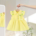 Girls Yellow Fit Flare Dress With Bow & Floral Lace Details Casual Dresses Yellow 1-2 Y