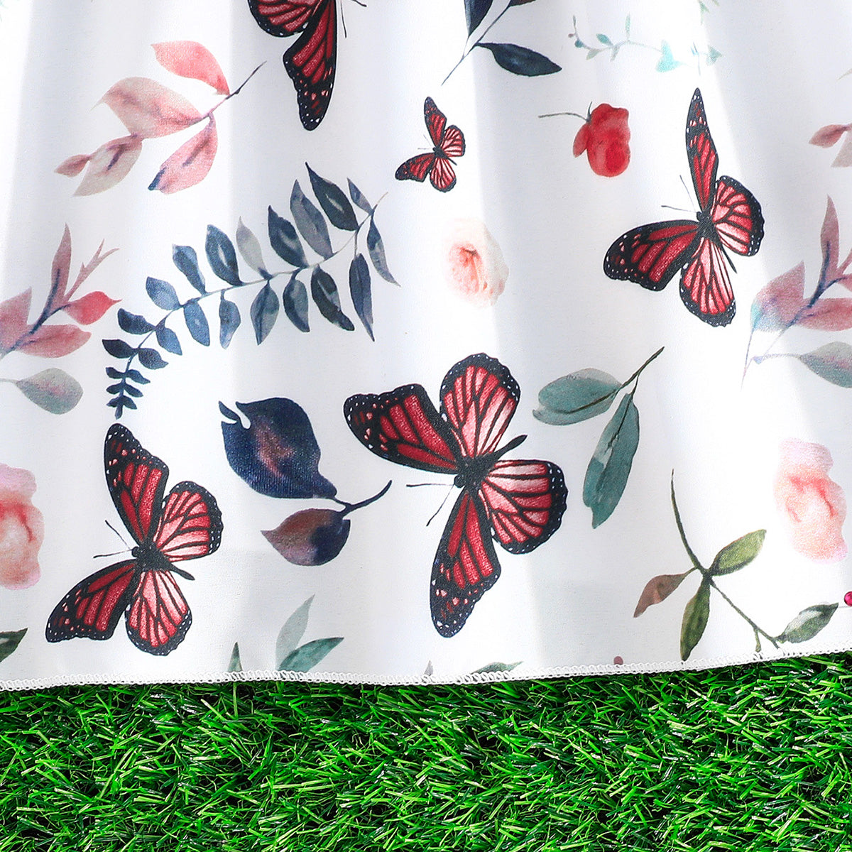 Girls Red Butterfly Printed Fit & Flare Dress Casual Dresses