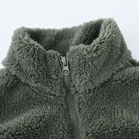 Girls Army Green Fleece Front Zipper Sleeveless Winter Jacket Coats & Jackets