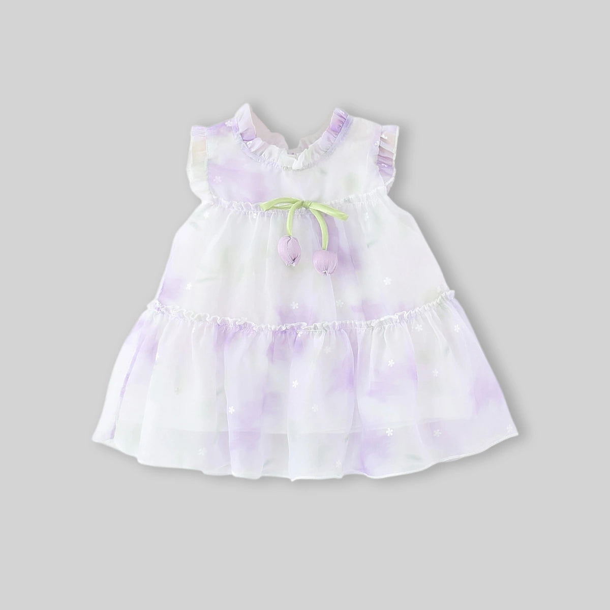 Girls Purple Fit And Flare Dress With Tulip Floral Bow Applique Casual Dresses