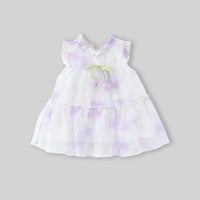 Girls Purple Fit And Flare Dress With Tulip Floral Bow Applique Casual Dresses